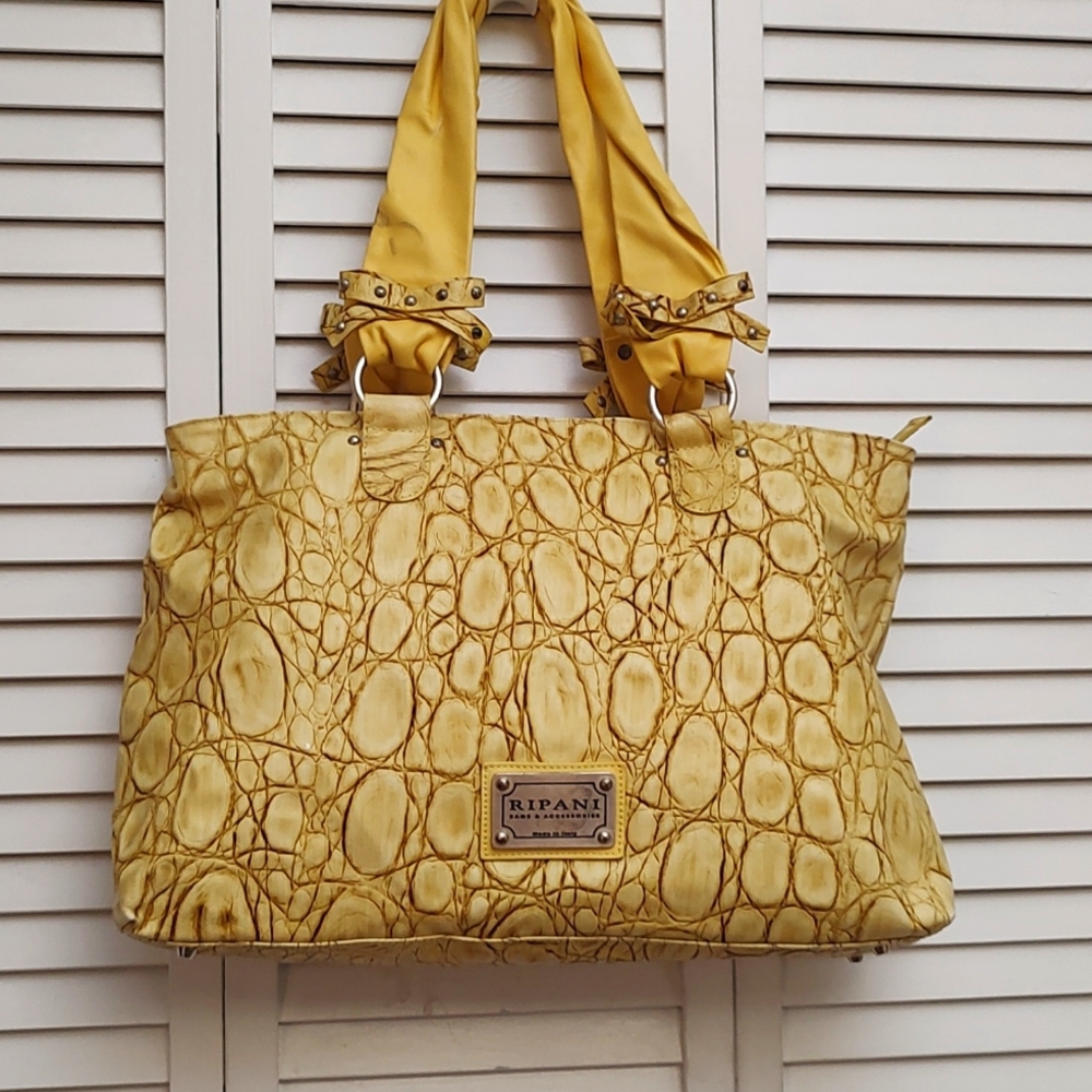 Ripani Yellow Ripple Embossed Leather Handbag